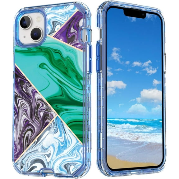 Case for iPhone 16,Plating Marble Military Grade Rugged Heavy Duty Full Body 3 in 1 TPU PC Portection Shockproof Protective Phone Case for iPhone 16,6.1 inch 2024 (Grid Green)