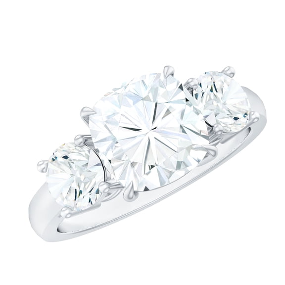 Rosec Jewels Three Stone Engagement Ring for Women- Certified Moissanite Ring - D-VS1 Quality, 925 Sterling Silver, US 4.00