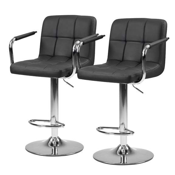 CONCETTA Swivel Bar Stools With Armrests Set Of 2, Adjustable Pu Leather with Back and Footrest, Black