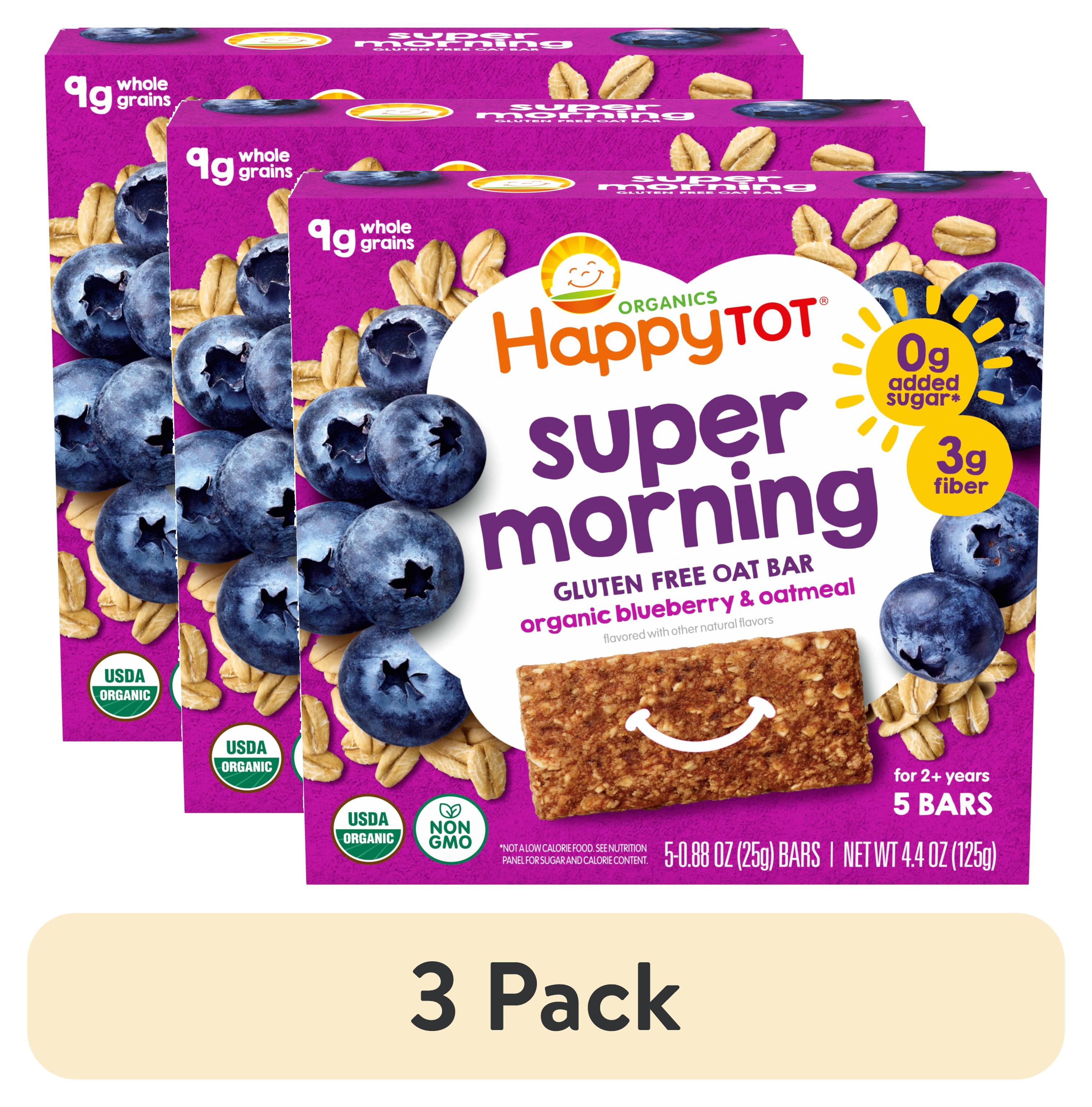 (3 pack) Happy Tot Organics Super Morning Oat Bar, Blueberry & Oatmeal, Organic Toddler Snack, 5 bars per box (1 Box)