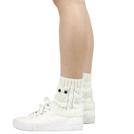 

YESTUNE Women Winter Cable Knit Leg Warmers Cute Owl Eyes Boot Cuff Topper Ankle Socks