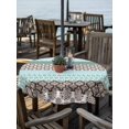 thumbnail image 6 of Outdoor Tablecloth with Umbrella Hole, Boho Geometric Spillproof Waterproof Outdoor Table Cover, Turquoise Green Brown Tribal Stripes Patio Tablecloths for Party/Garden/Picnic, Round 54 inch, 6 of 9