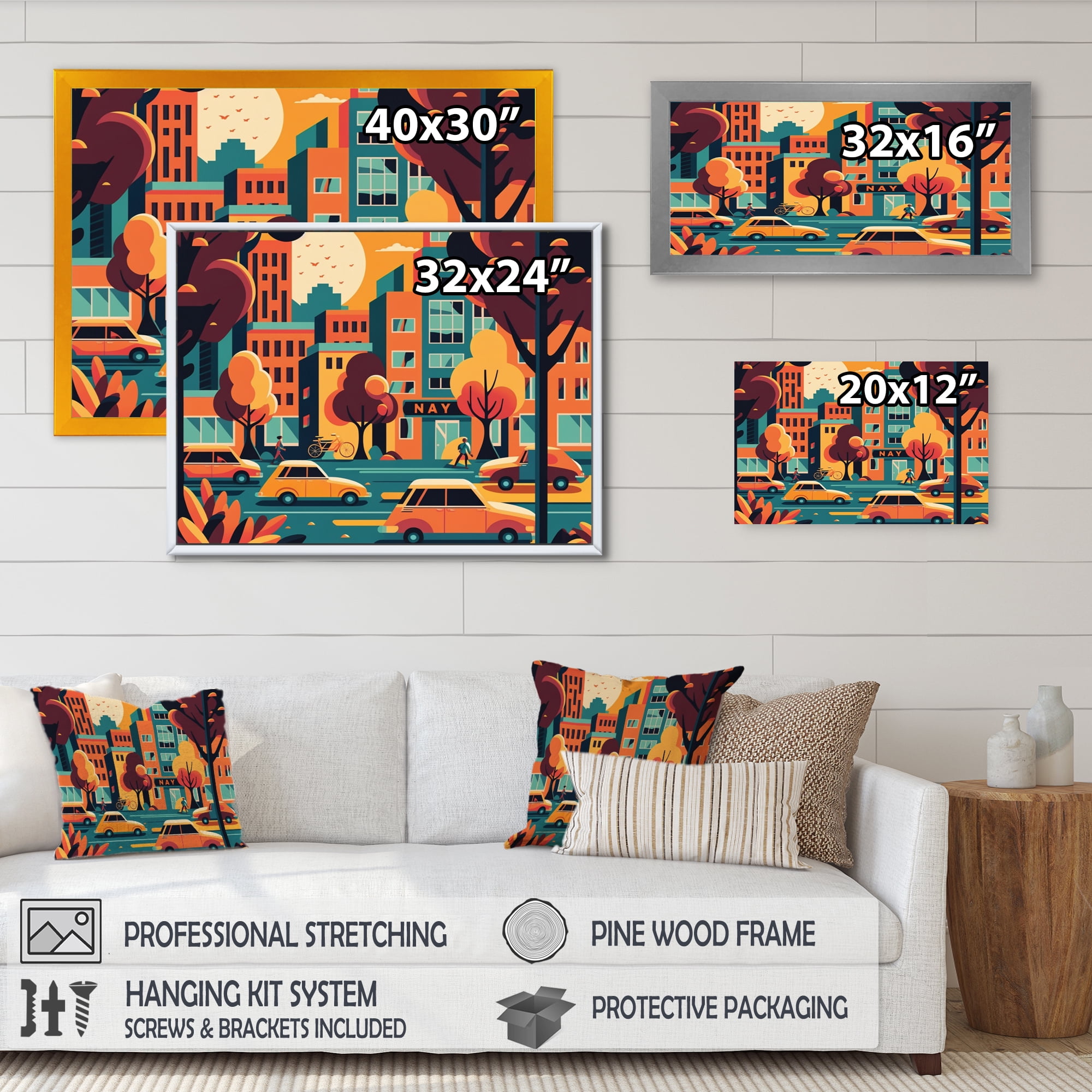 Designart Colorful Cityscape Cars II Canvas Wall Art