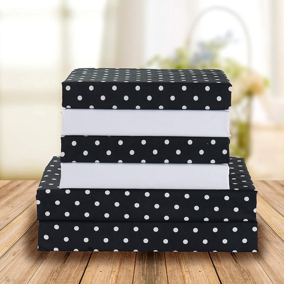Elegant Comfort Soft Bed Sheets Polkadot Pattern 1500 Series Percale Softness (6-Piece) Bedding Set, King, Black