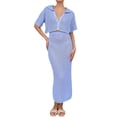 thumbnail image 3 of Nituyy Women’s Two Piece Summer Outfits, Short Sleeve Knit Button Crop Tops and Long Skirt Set, 3 of 9
