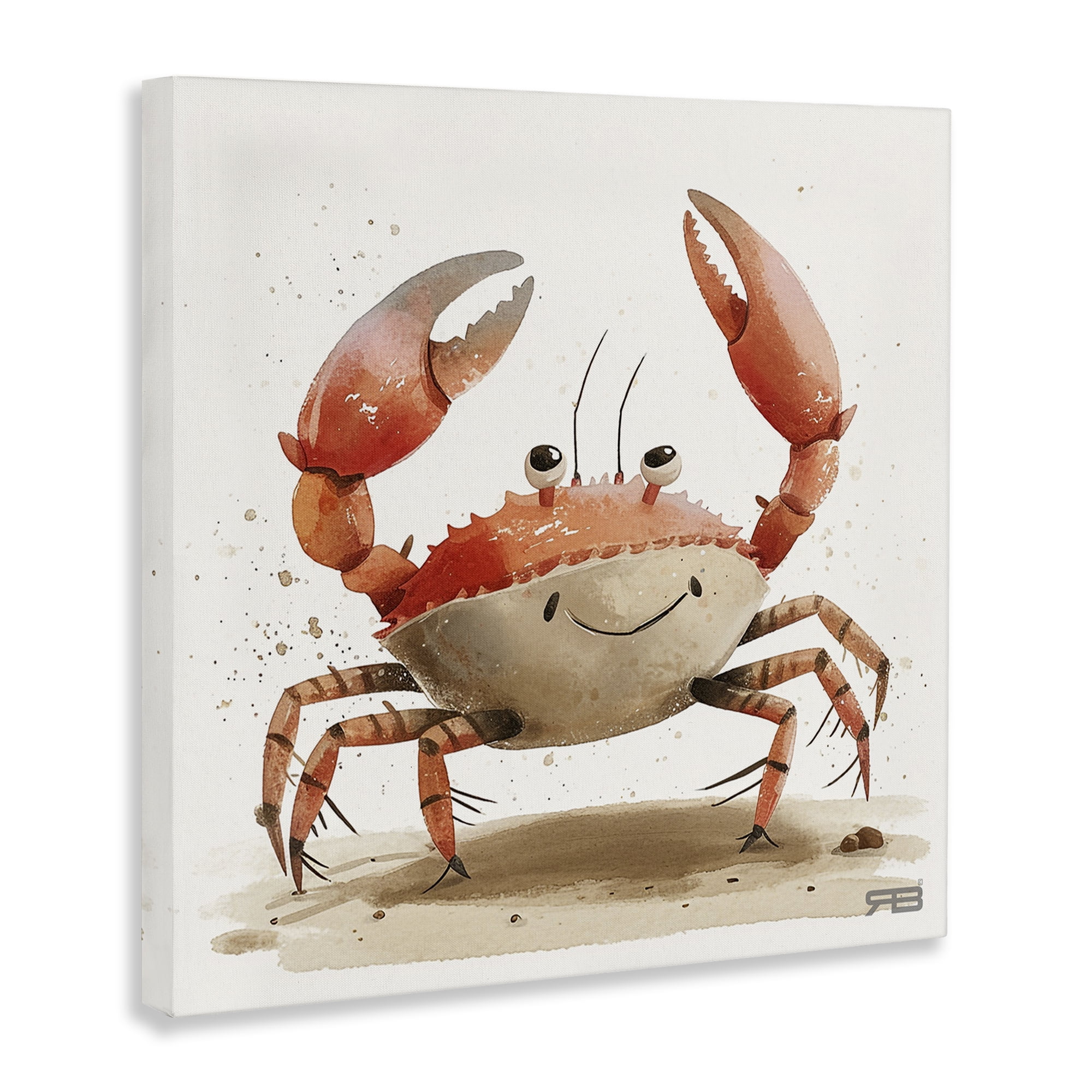 Stupell Industries Happy Beach Crab Animals Painting Wrapped Canvas Art Print Wall Art, 24 x 24