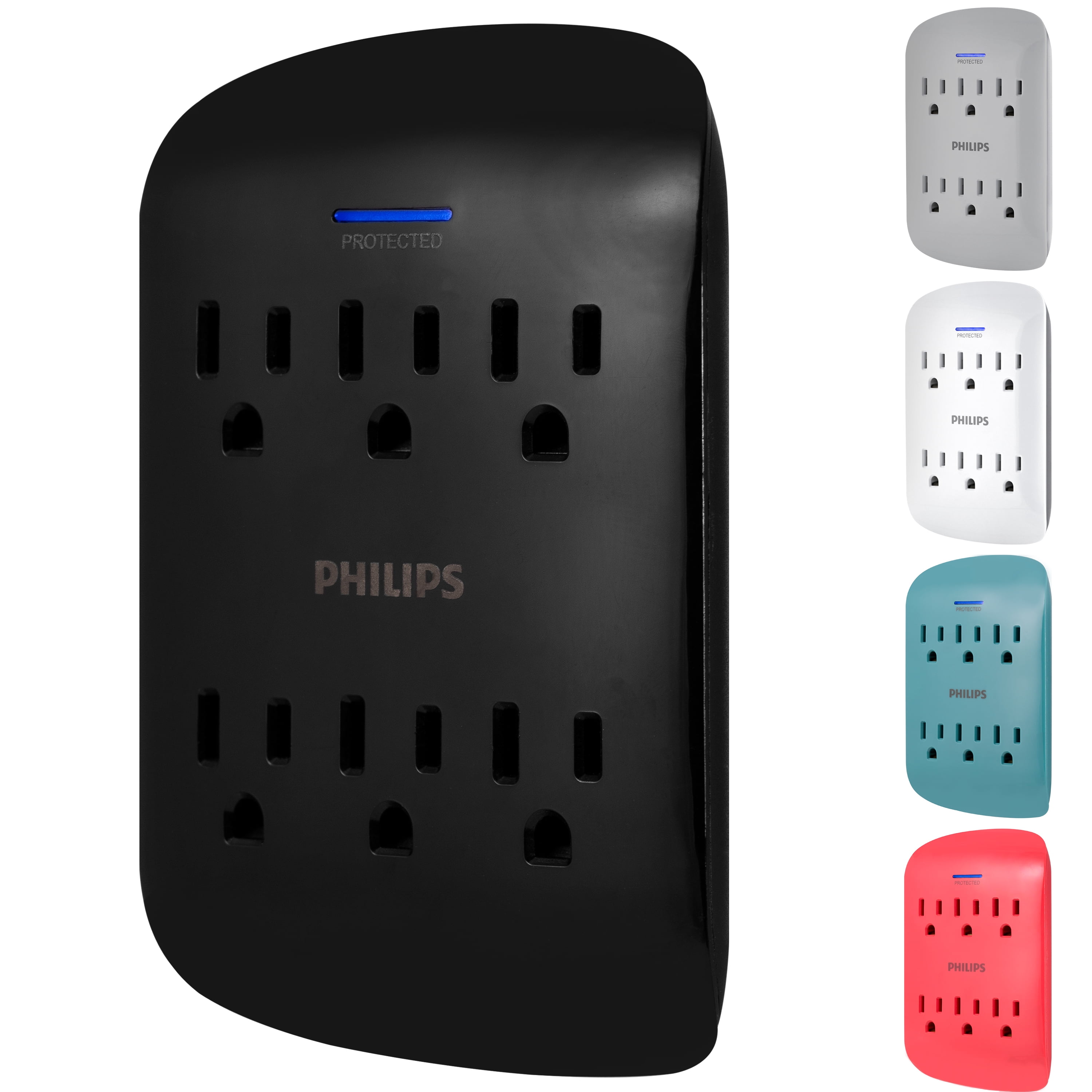 Philips 6-Outlet Surge Protector Tap with LED, 900J, Black