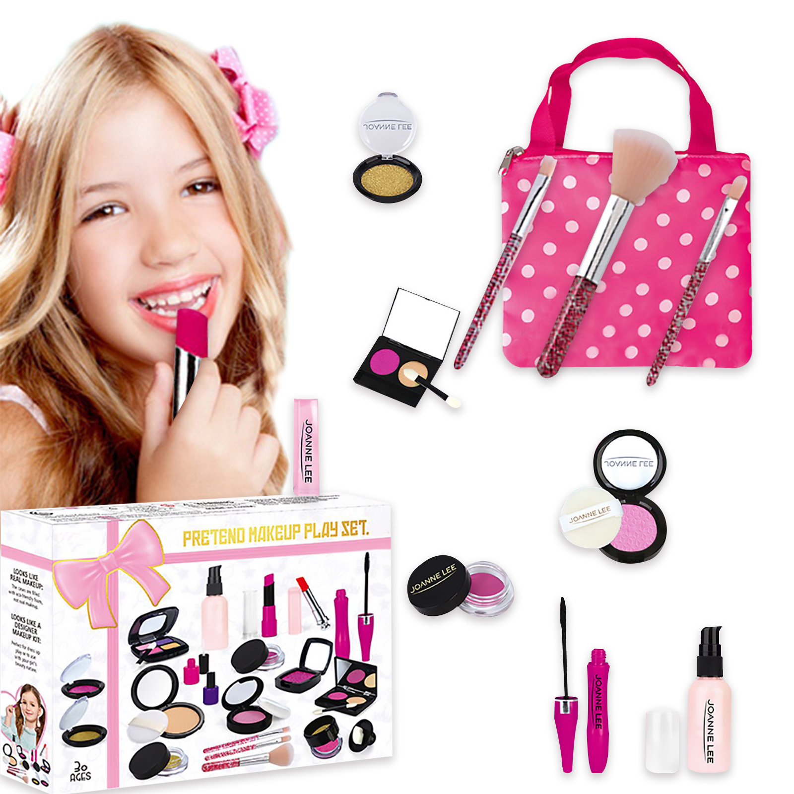 Girls Pretend Makeup Kit Toys, Kids Makeup Kit with Cosmetic Bag, 38