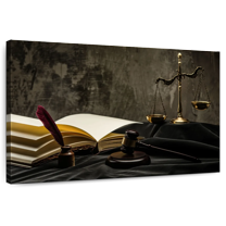 Elephant Stock Judge Mallet And Books Wall Art - Horizontal Canvas Wall Art - Living Room Wall Decor - Profession Canvas - Black And Gray Decor - 48" x 32"