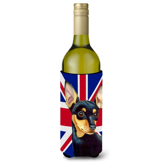 Carolines Treasures LH9487LITERK Min Pin with English Union Jack British Flag Wine Bottle Hugger Wine Bottle multicolor