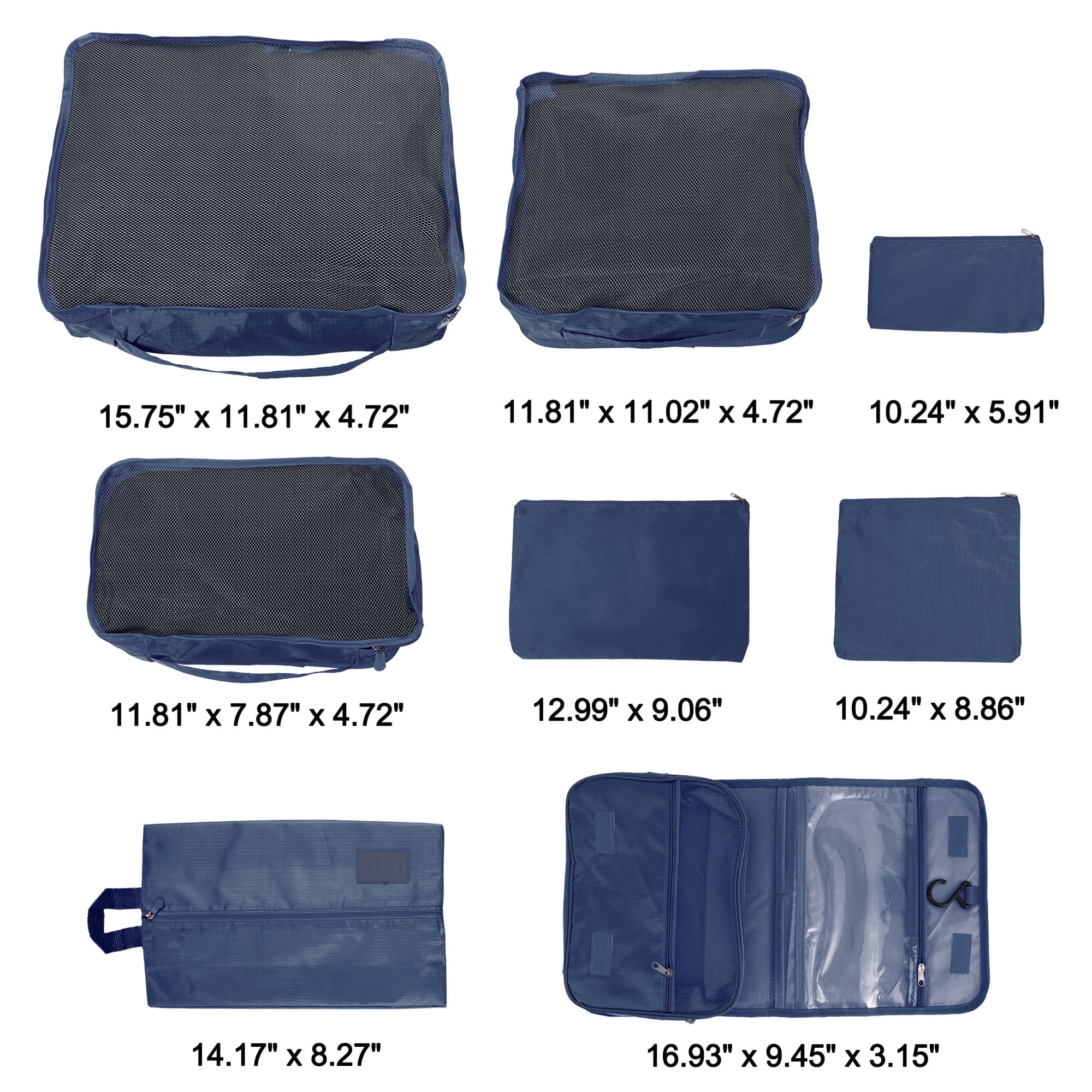 Unique Bargains 8 Pcs Zipper Design Packing Cube Set for Luggage Navy Blue