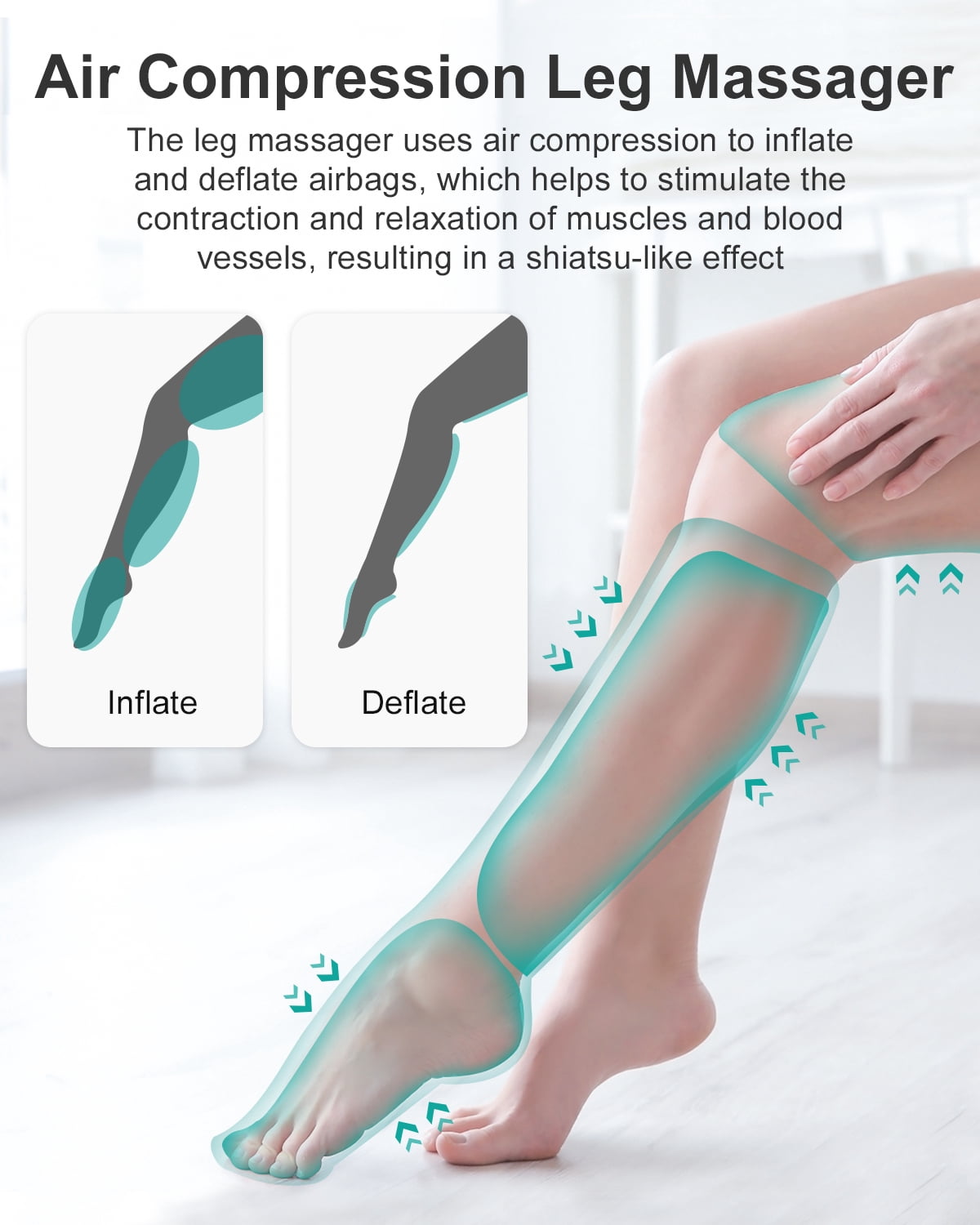 Nekteck Leg Massager for Circulation and Pain Relief, Air Compression Foot Calf Thigh Massager with 2 Heat and 3 Vibration Functions, 6 Modes 3 Intensities, Help for Muscles Relaxation