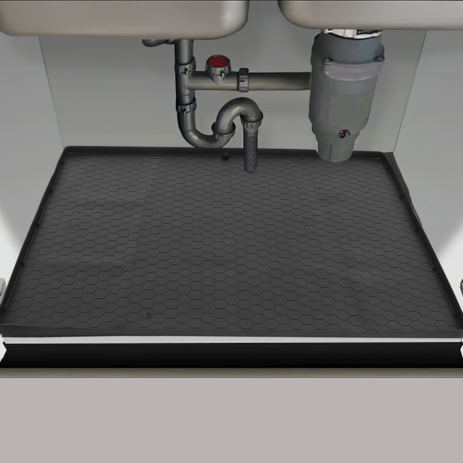 Uonlytech Black Rubber Sink Mat, Waterproof and Cuttable for Cabinet Protection