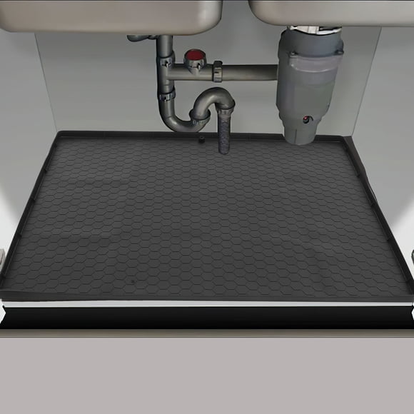 Raindrops Under Kitchen Sink Mat Rubber Waterproof Black 1Pack