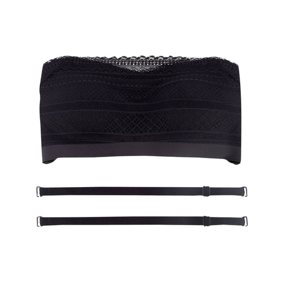 SMihono Women's Lace Tube Top Seamless Non Underwire Bandeau Stretchy Thin Bra Trendy Push up Removable Straps Bralette Black XL