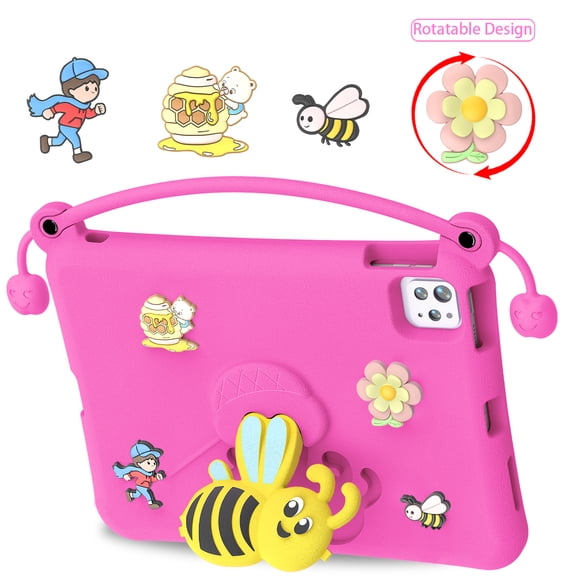 Decase EVA Tablet Case for iPad 11th 10th Gen 2025 2022/iPad Air 7th/6th 2025 2024,Unique Kids Little Bee Pattern Tablet Case with Handle,Shock-Absorbent Stand Cover,Rosered