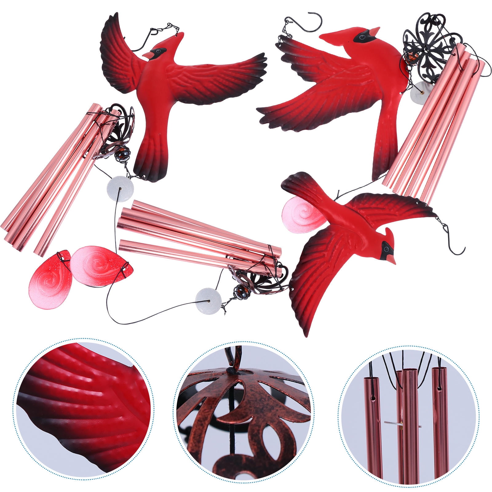 FELTECHELECTR 3-Pack Iron Red Courtyard Wind Chimes, Stylish Outdoor Garden Decor for Patio and Porch