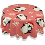 SKYSONIC Penguin Snowflake Tablecloth Christmas Hat Round Tablecloths Polyester Tablecover Cloths Washable Tabletop Runner Kitchen Party Picnic Dining Home Decor 60inch