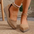 thumbnail image 2 of Rokment Espadrilles Wedge Sandals for Women Ladies 2026 Fashion Casual Suede Pointed Closed Toe Platform Ankle Strap Summer Fall Dressy Shoes Khaki Size 9.5, 2 of 7