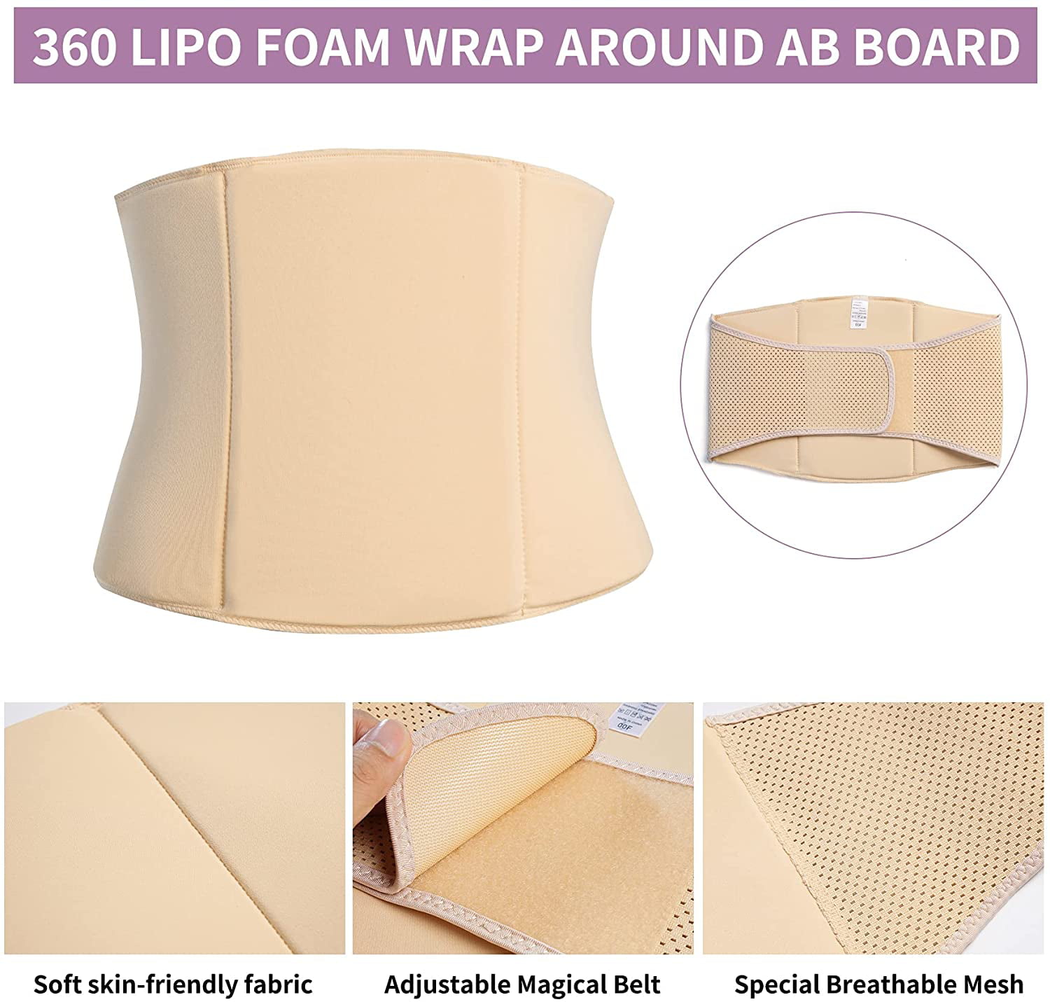 AOSSA Lipo Foam Boards Flattening Abdominal Lipo Side Foam Pads AB Board Post Surgery Liposuction Tummy Tuck BBL Foams for Lipo Recovery 3 Pack