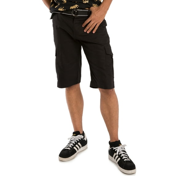 Vibes Men Belted Canvas Cargo Shorts 13" Inseam Black Male Size 34