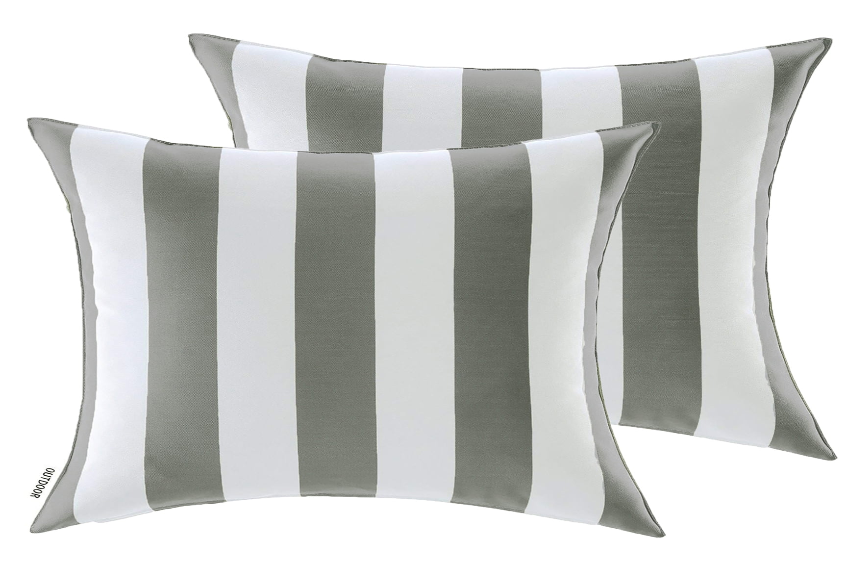 Pack of 2 Outdoor Decorative Throw Pillows 12 x 18 inch Stripe Gray