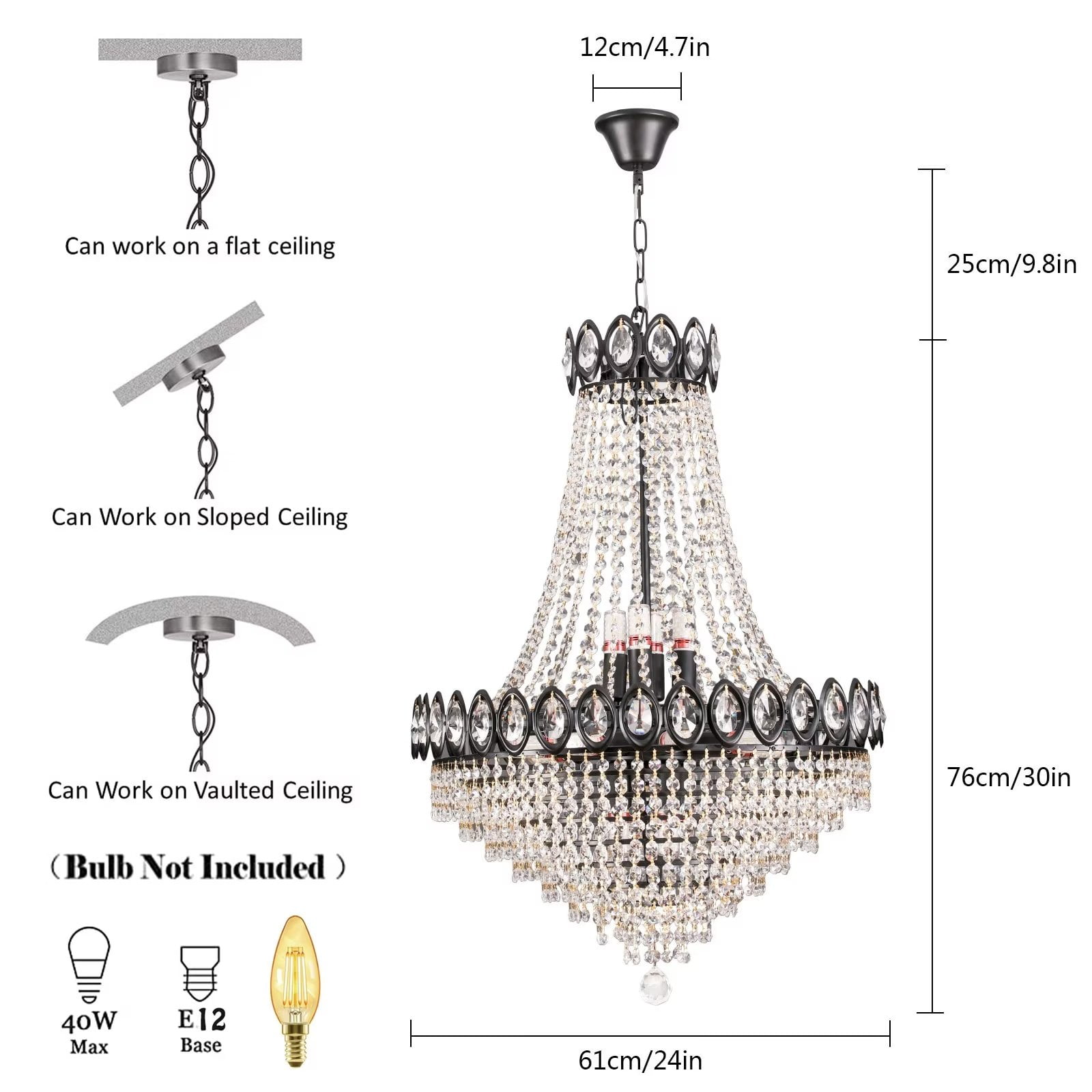 9-Light Empire Crystal Chandelier, Modern Luxurious K9 Crystal Pendant Light Ceiling Light Fixture for Living Room Dining Room