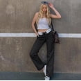 thumbnail image 1 of Sunloudy Mujer Pantalones casuales de cintura baja Bloque de color Impreso Cremallera Pantalones deportivos con bolsillos Sunloudy  moda, 1 of 1