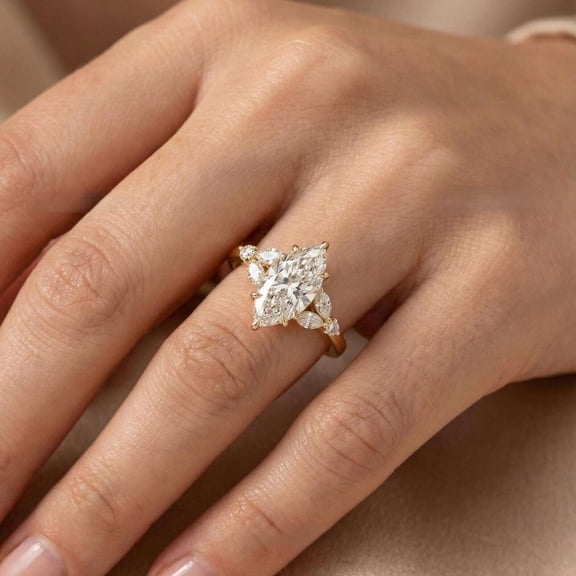 vylahjewellery Marquise Cut Six Prong Engagement Anniversary Ring Vintage Moissanite Wedding Ring Vermeil Yellow Gold Floral Side Stone Proposal Ring Special Gift Ring