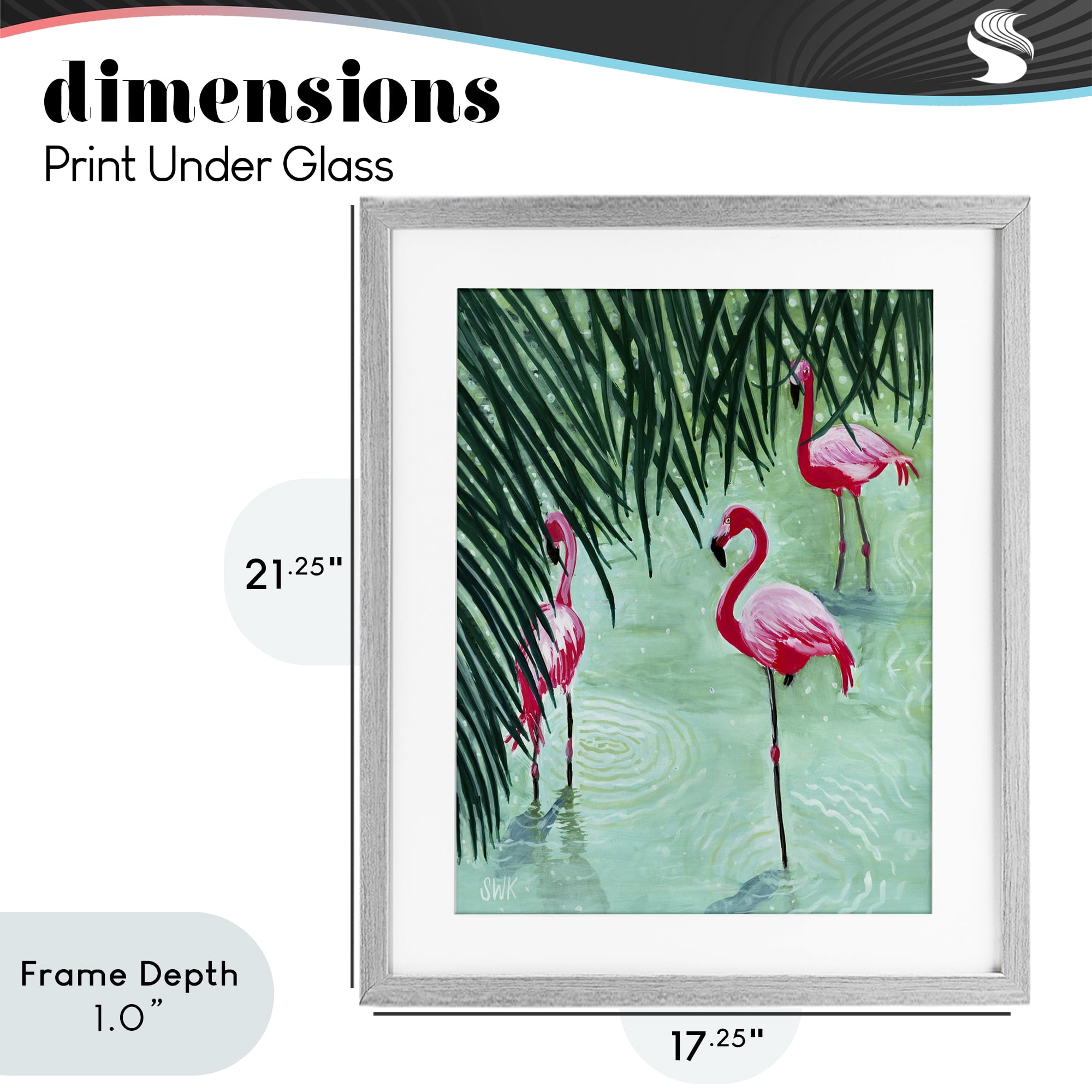 Stupell Industries Shallow Flamingo Pond Gray Framed Print Under Glass, design by Sarah Waldron Kimball