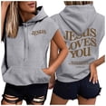 thumbnail image 6 of Women Going Out Tank Tops Jesus Letter Print Sleeveless Shirts Summer Hooded Loose Fit Tees, 6 of 6