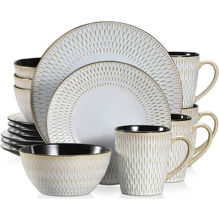

Vancasso Series PLUVO 16-Piece Stoneware Dinnerware Set Grey Dinner Set Service for 4