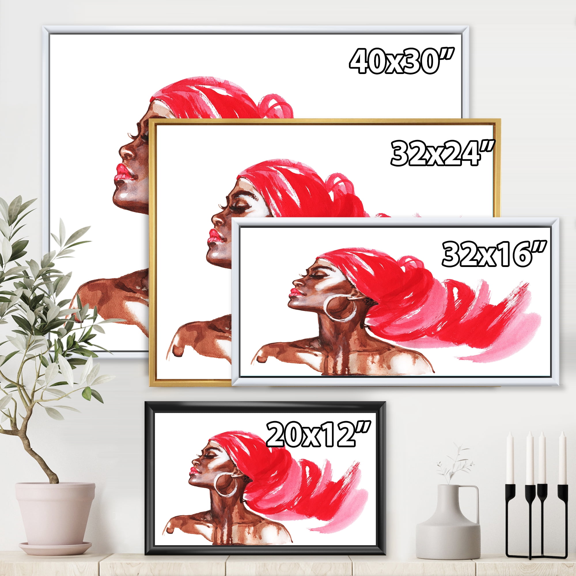 Designart 'Portrait of Afro American Woman IX' Modern Framed Canvas Wall Art Print