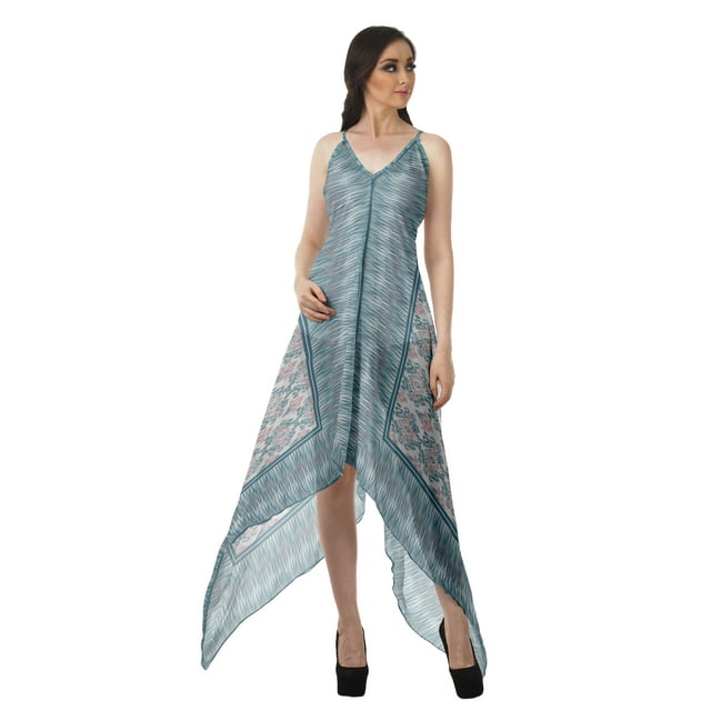 Moomaya Robe à Ourlet en Foulard pour Femmes, Imprimée, Col en V, Ourlet Asymétrique