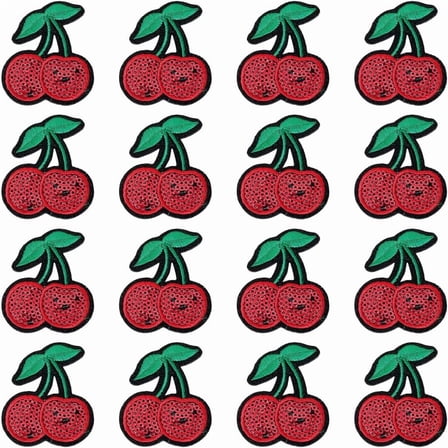40Pcs Red Sequin Cherry Patches Cute Embroidery Fruit Iron On Applique Badge Cartoon Plant Sew On Decorative Repair Patch for Sewing Making Clothes Hats Bags Jeans Decor DIY Craft Supply Red DIY