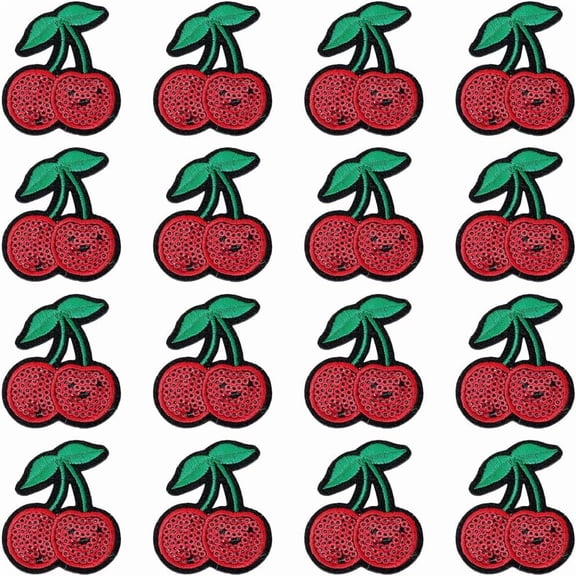 40Pcs Red Sequin Cherry Patches Cute Embroidery Fruit Iron On Applique Badge Cartoon Plant Sew On Decorative Repair Patch for Sewing Making Clothes Hats Bags Jeans Decor DIY Craft Supply Red DIY