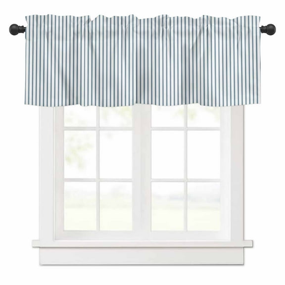 Blue White Stripe Pattern Valances for Windows Simple Style Light Blue Pinstriped Rod Pocket Curtain Valance Window Treatment Short Curtains for Kitchen Living Room, 42"x12"