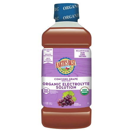 (4 pack) (4 pack) Earth's Best Organic Electrolyte Solution, Concord Grape, 1 Liter