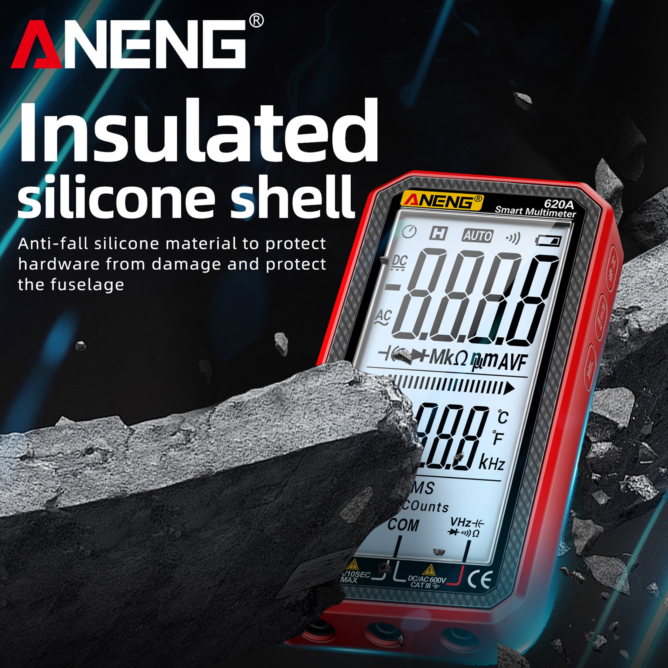 ANENG 620A Smart Digital Multimeter 6000 Counts True RMS, NCV, AC/DC Voltage/Current, Resistance/Capacitance/Temperature Tester with Flashlight