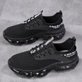 thumbnail image 2 of Men's All Black Woven Knit Lace Up Running Sneakers, Air Cushion Shock Absorbing Breathable Athletic Walking Shoes, 2 of 5