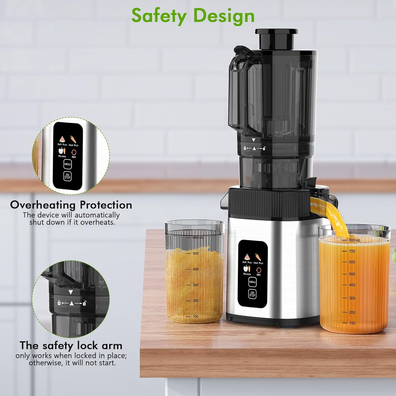 WAA Cold Press Slow Masticating Juicer 4.4" Feed Chute,High Juice Yield for Whole Fruits & Vegetables