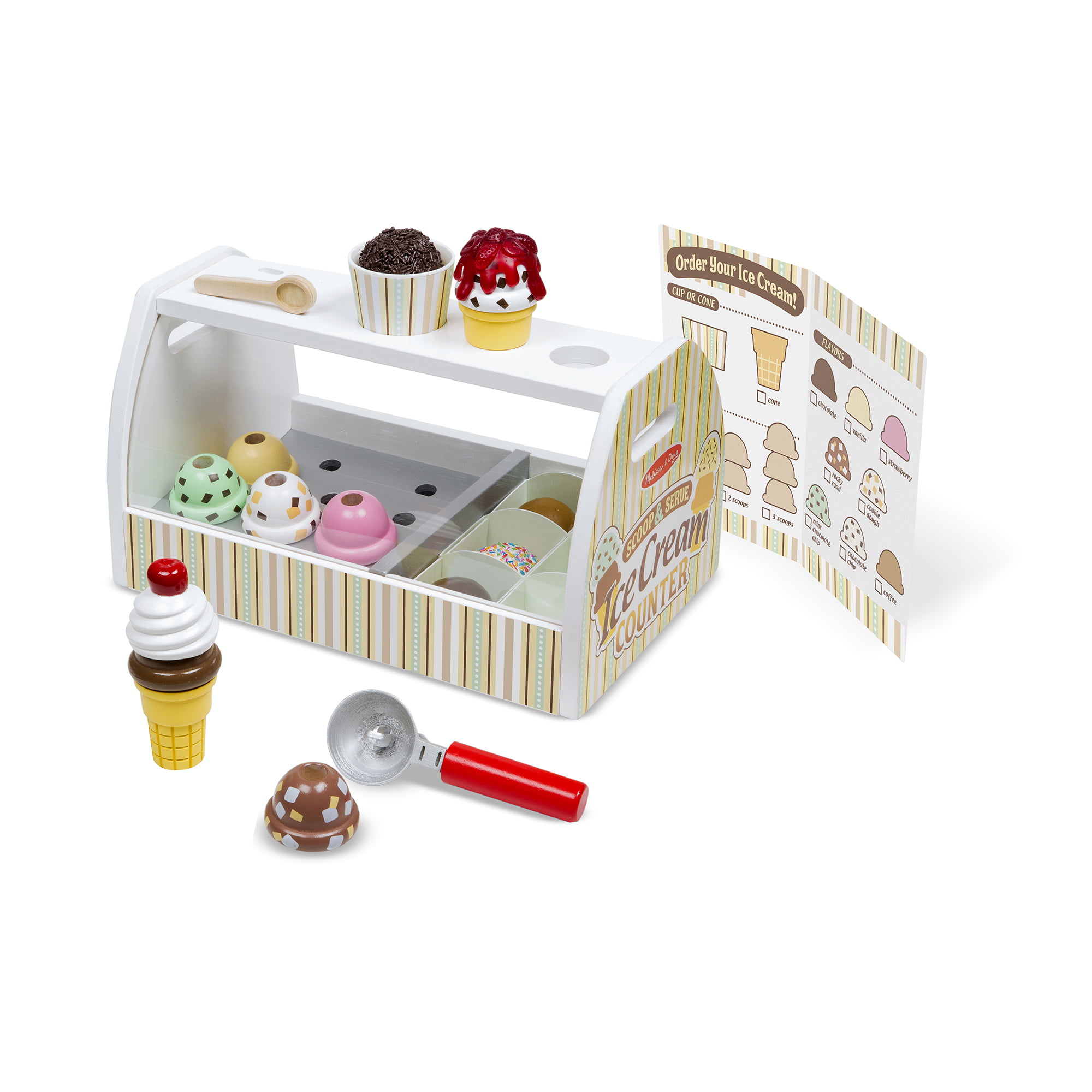 Melissa Doug Wooden Scoop Serve Ice Cream Counter Play Food and Accessories, 28 