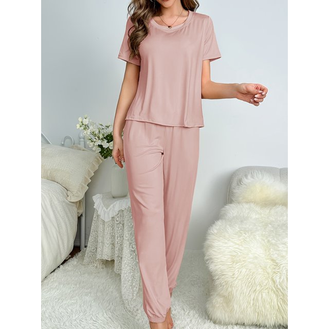 Pijama de primavera y verano para mujer, de seda de leche, pantalón de manga corta, traje clásico de color sólido, informal