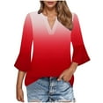 thumbnail image 3 of Tops Henley para mujer,Blusa informal lisa con cuello en V y mangas 3/4 acampanadas para mujer, poliéster, ligera y cómoda, sopatenor, 3 of 9