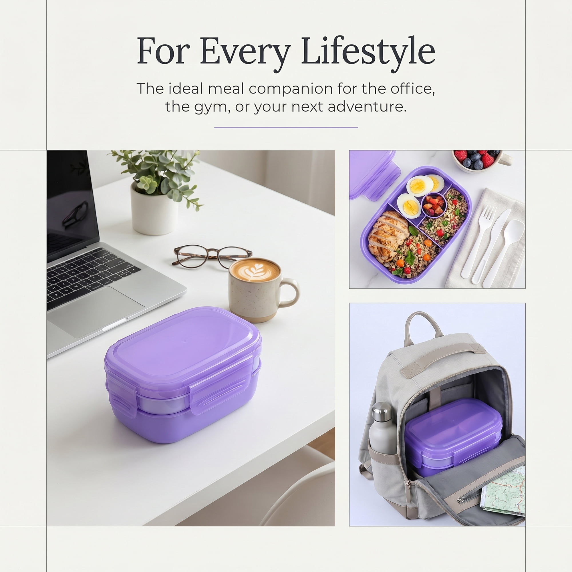Unique Bargains Multi-Layer Leak-Proof Meal Lunch Bento Box Purple