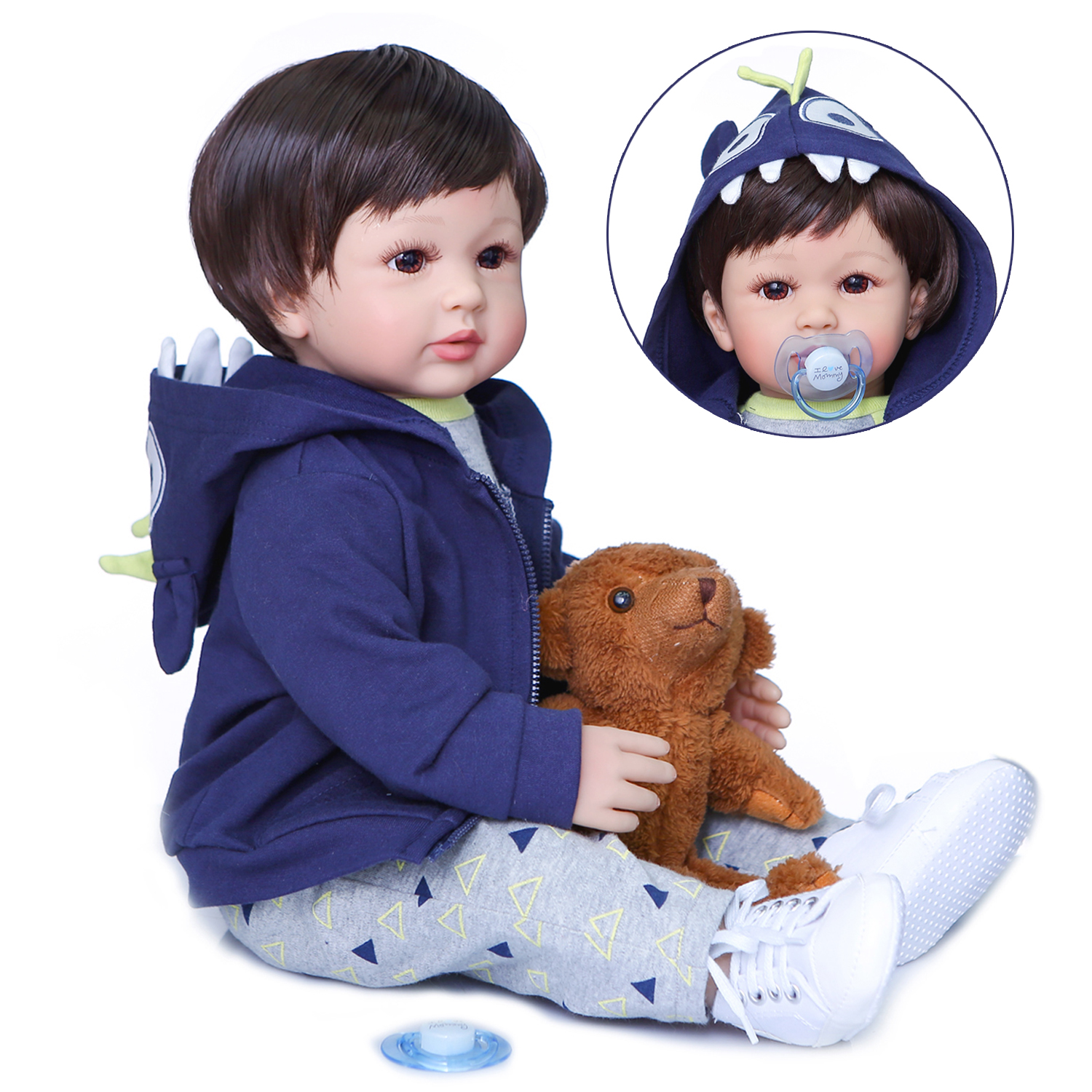 iCradle 24 inch 58cm Lovely Reborn Baby Doll Toddler Realistic Looking Lifelike Baby Dolls Vinyl Soft Cloth Body Pasted Wig Hair Newborn Babies Xmas Gift for Kids 3+