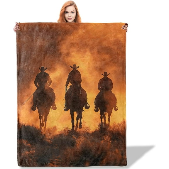 Plistiz Rustic Cowboy Throw Blanket 60x50, Western Theme Blankets for Living Room Decor, Cowboy Gifts for Country Style Lovers