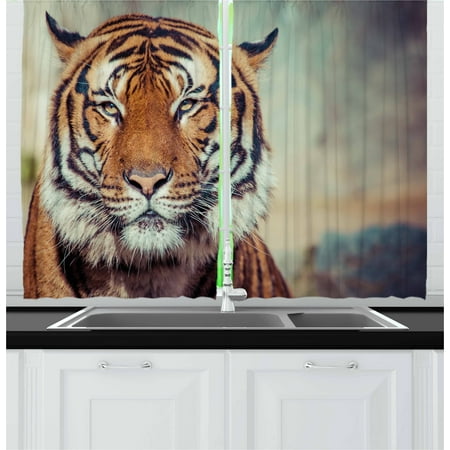 Tiger Curtains 2 Panels Set, Large Feline in a Calm State with Blurred Background Close-up Image of a Beast, Window Drapes for Living Room Bedroom, 55W X 39L Inches, Orange Multicolor, by (The Best Bedroom Sets)
