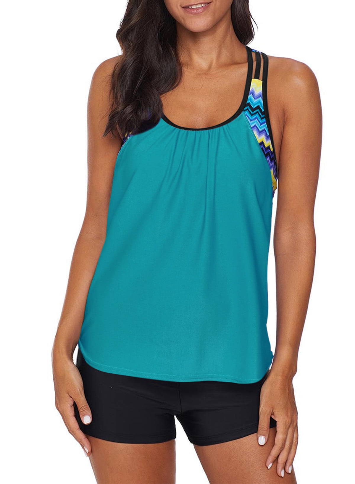 Sidefeel Tankini Top for Women Womens Striped Printed Strappy Racerback