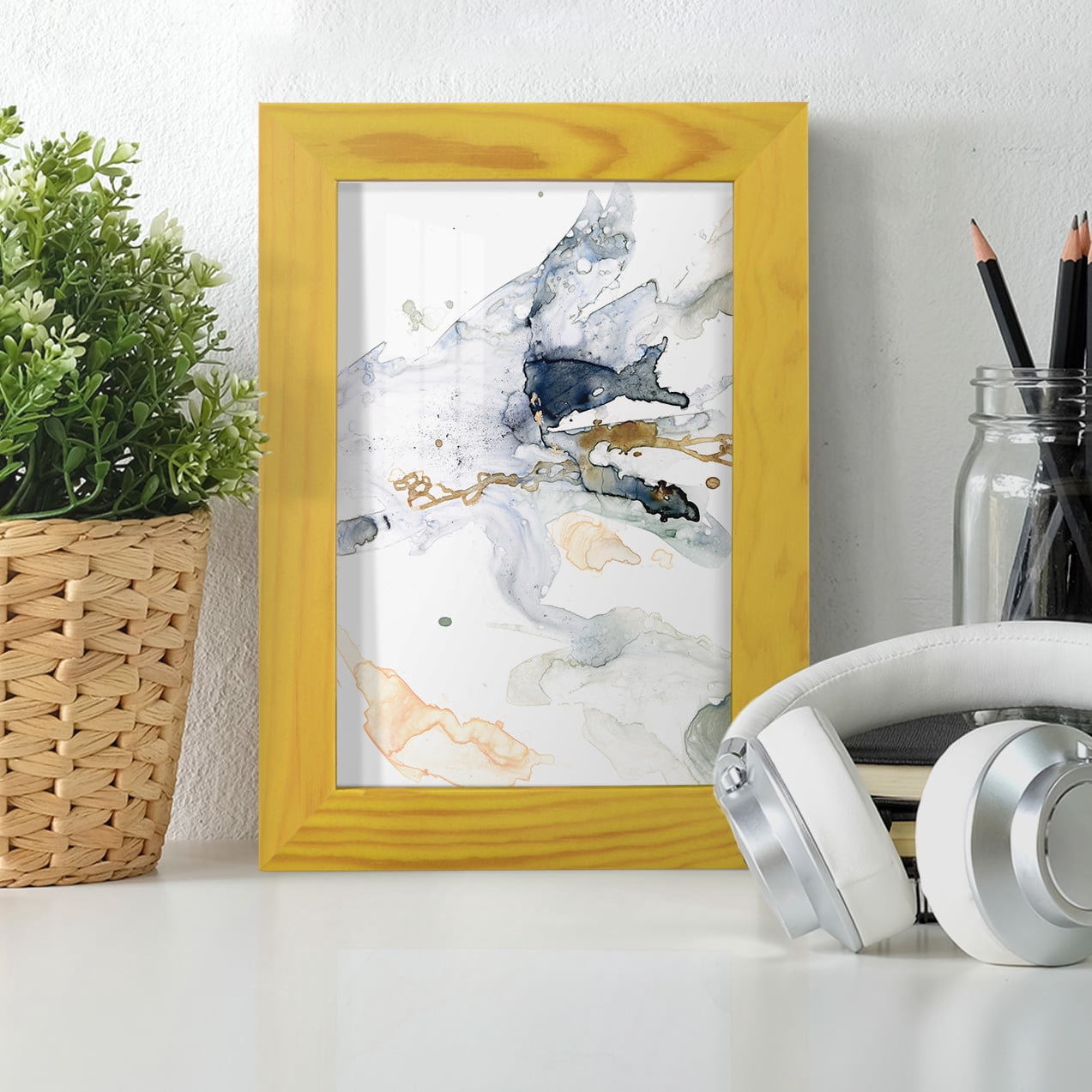 Organic Interlace II -Framed Print w/glass-Sunflower Yellow